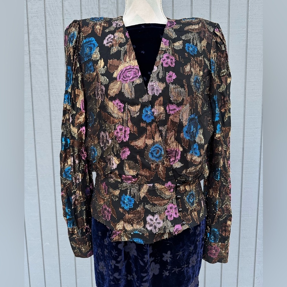 Vintage Hal Ferman Black, Gold and Jewel Tones Evening Blouse